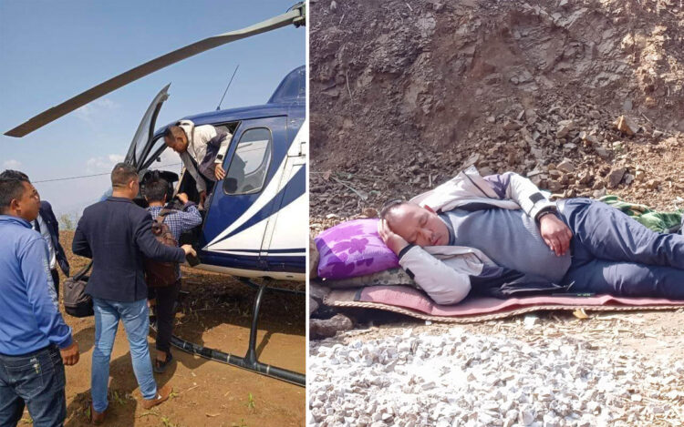 स्वास्थ्यमा समस्या आएपछि वडा अध्यक्ष जिम्बालाइ हेलिकप्टर मार्फत काठमाण्डौ लगियो